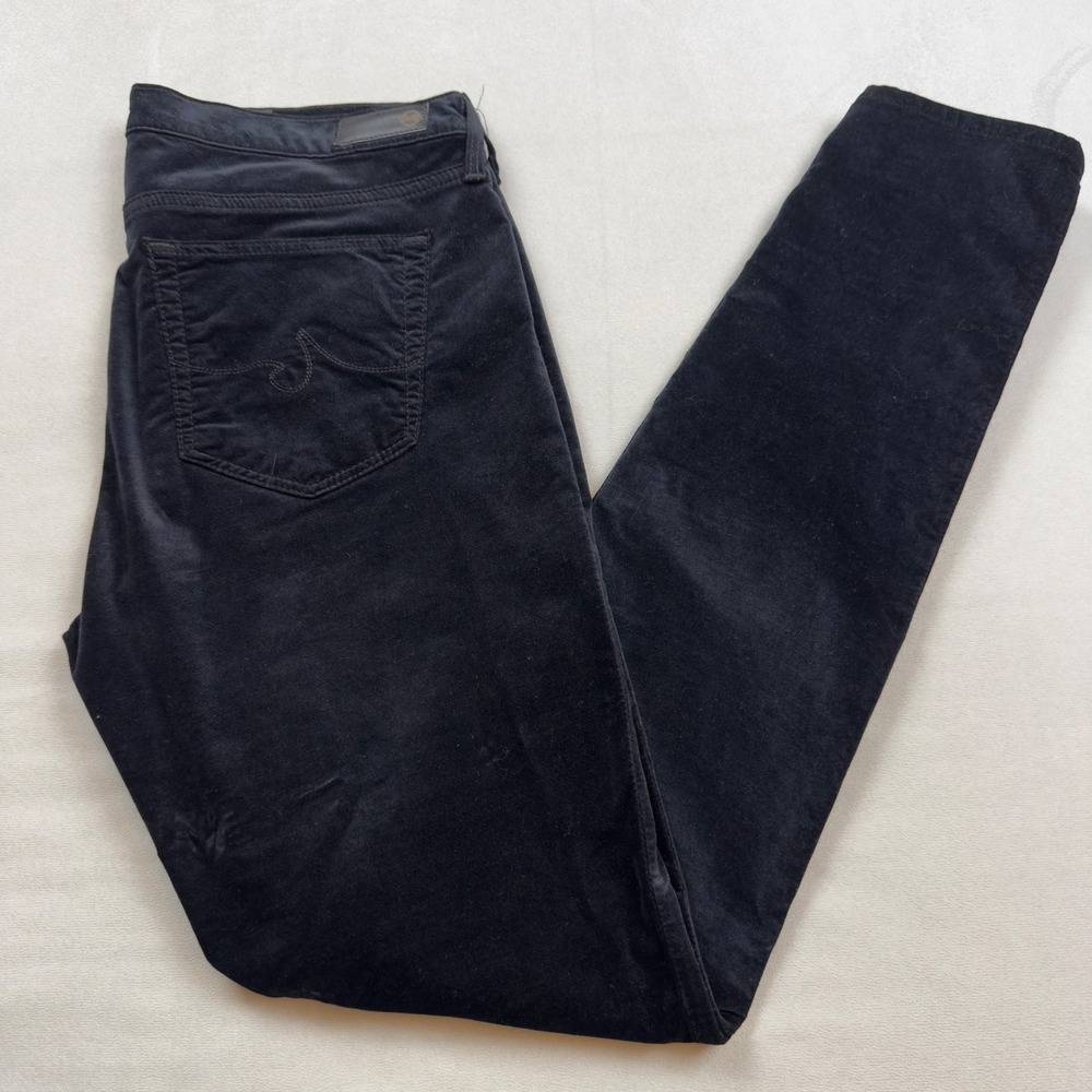 AG Adriano Goldschmied The Legging Super Skinny Black Velvet‎ Pants 30R OSV1288